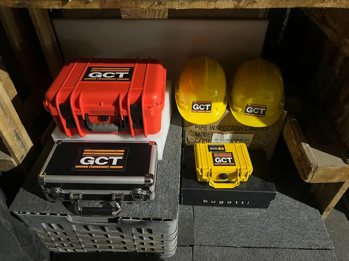 GCT equipment cases, hard hats and instruments